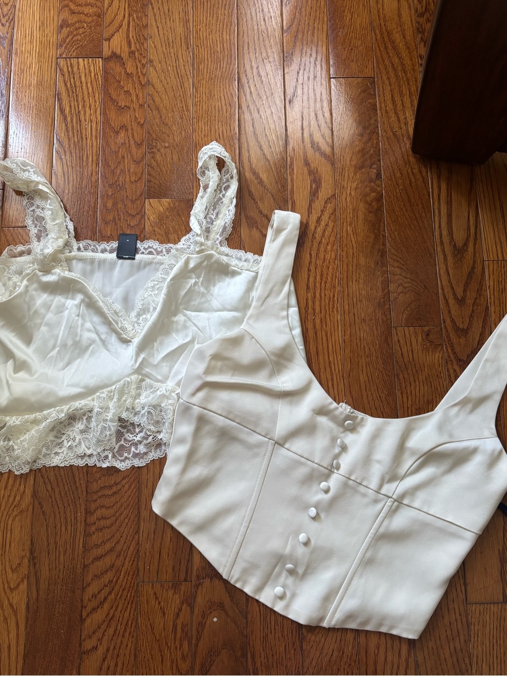White Lace-Trim Bustier & Crop Top Set